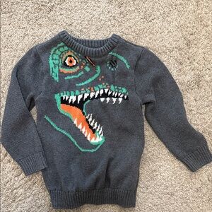 Toddler Old Navy Gray Sweater with Green and Orange Dinosaur Graphic